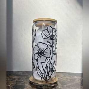 Floral Glass Jar with Bamboo Lid